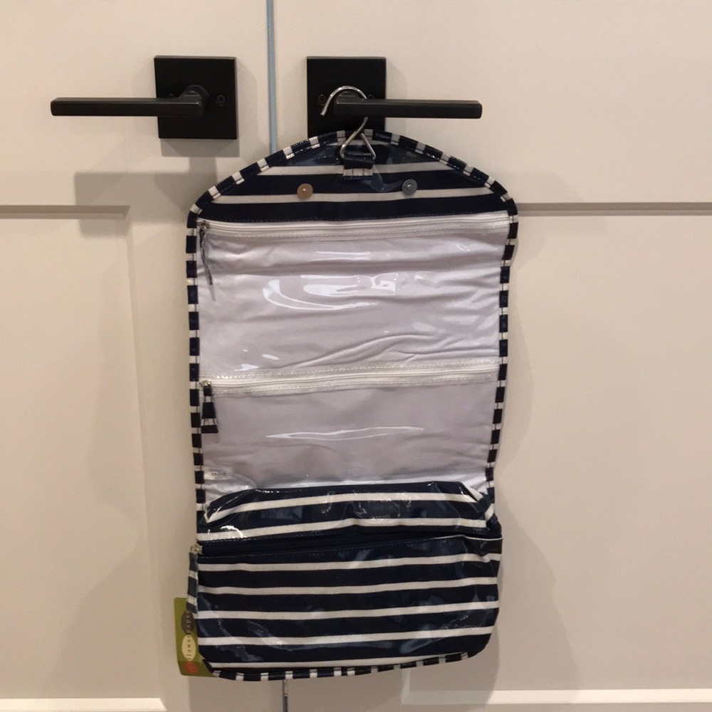 Blue and white striped hanging make up carrier